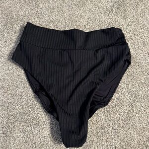 Toluca Gia Maxi Black Ribbed High-Waist Bikini Bottom